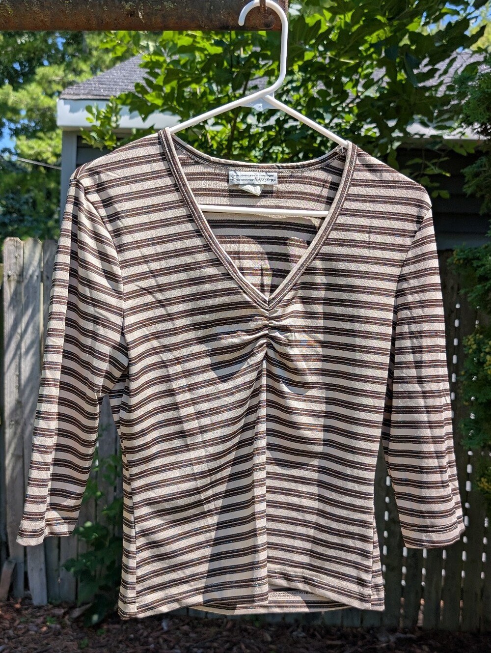 Self Esteem Women's Y2K Striped V Neck 3/4 Sleeve Shirt Size Large
